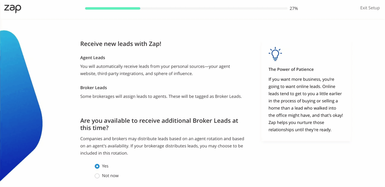 Setting up new leads within the Zap Onboarding feature