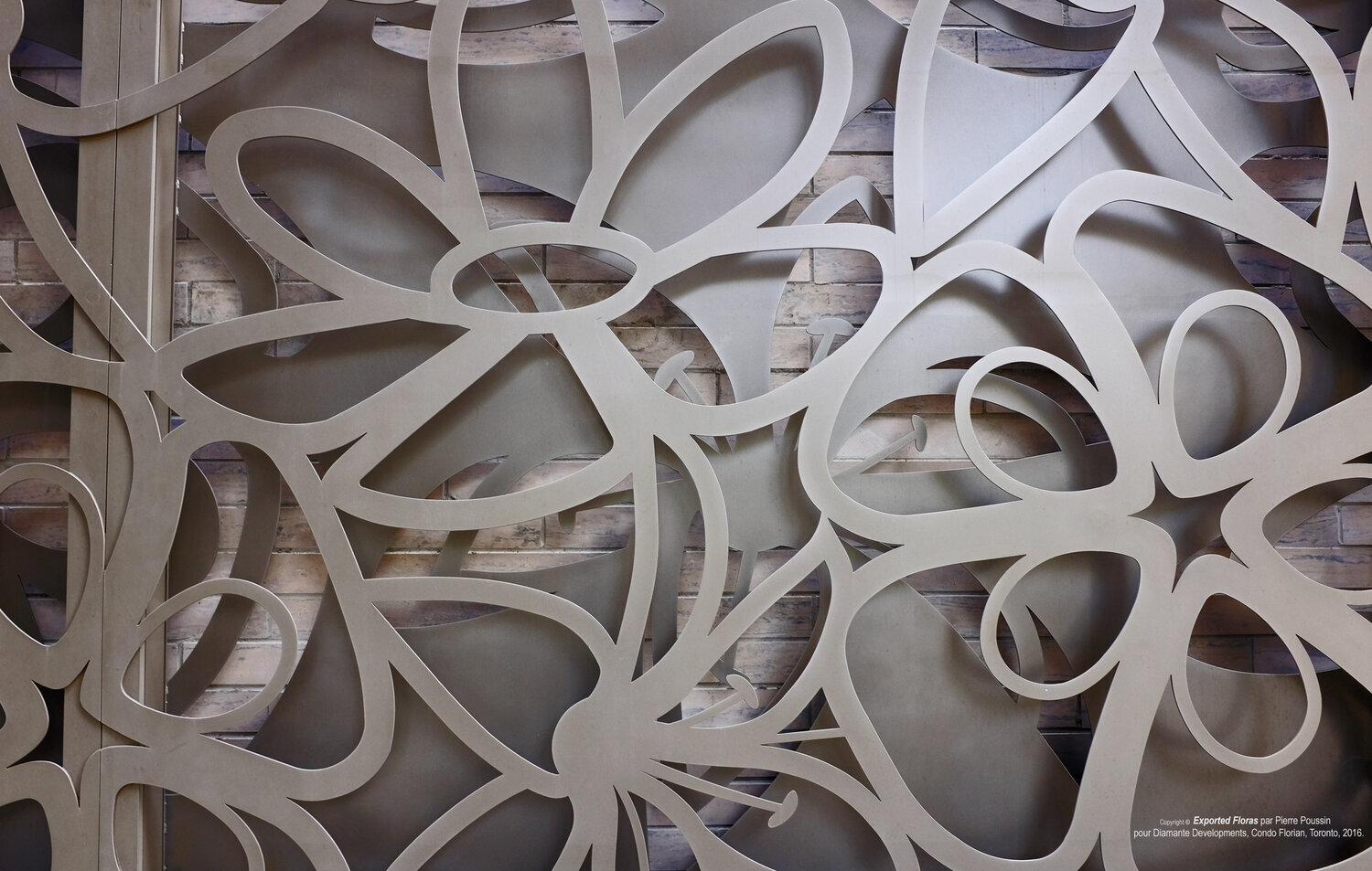 Located on Toronto’s Davenport Road at Bay Street, Exported Floras was inspired by Davenport’s rich history as one of Canada’s oldest trading routes. Exported Floras’ imagery is composed of three indigenous flowers which were all exported t