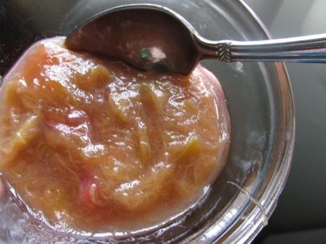 I didn't use a recipe, but it's basically 1 c. sugar and 4 cups chopped rhubarb on a low boil for 30 minutes.