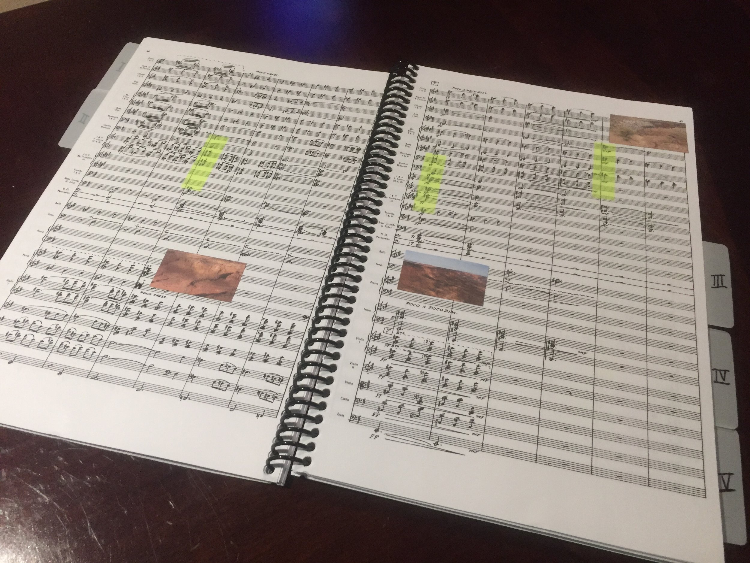 The rental materials include a carefully marked miniature score for the operator to use during performance.