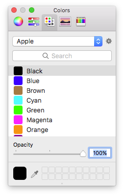 Colors available in a list named "Apple"