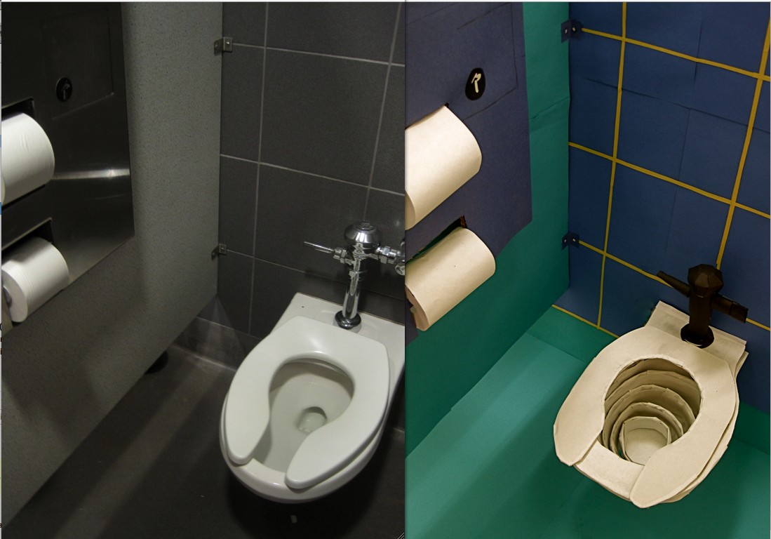 Stanford restroom_photo of a cardboard sculpture of a photo.jpg