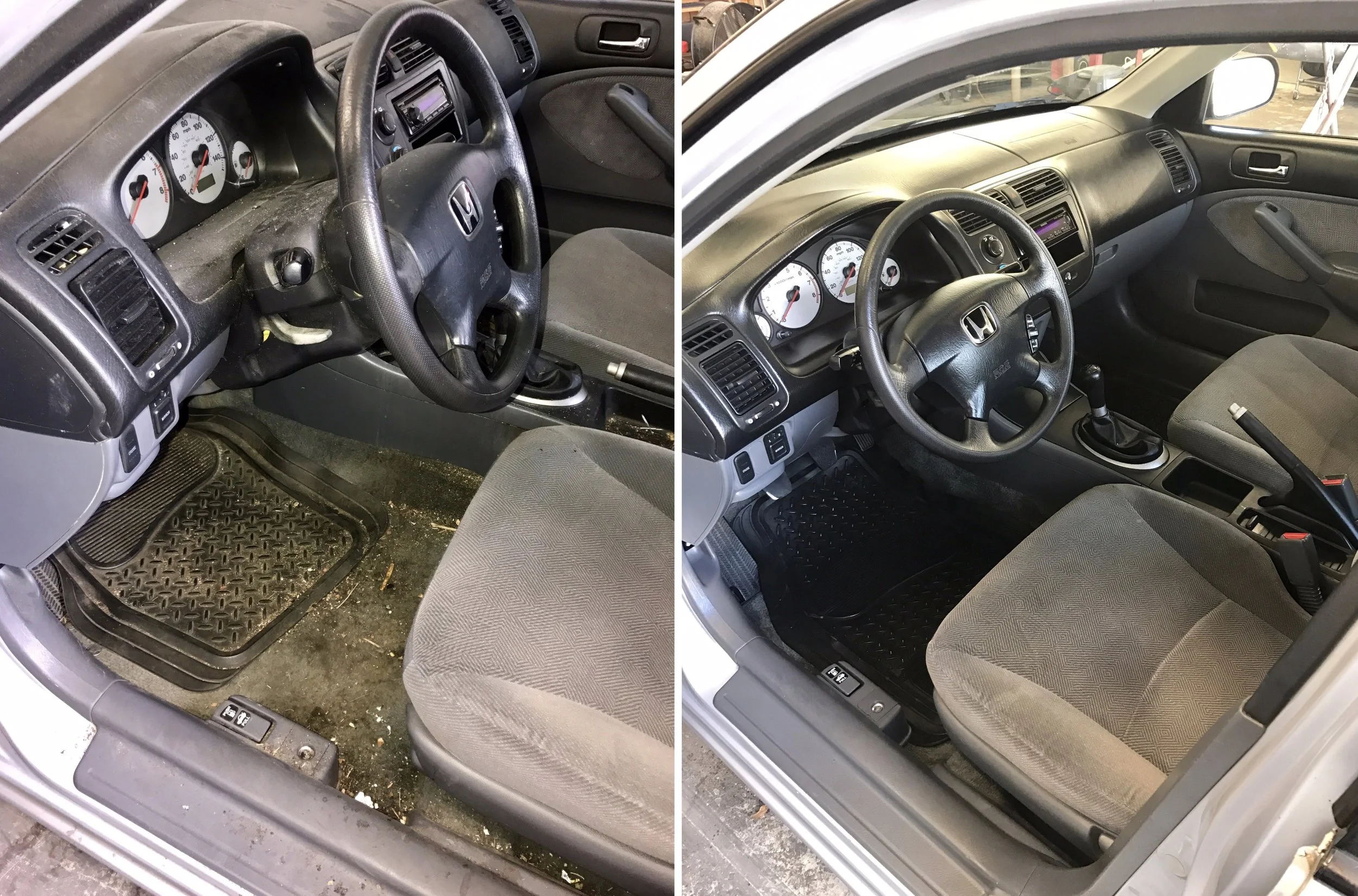 Before and after on a full interior detail