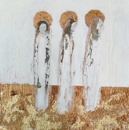 Oil, copper enamel & gold leaf on panel; 9.25 x 9.25inch Sold
