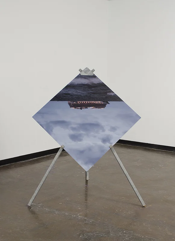 crew only | 2016 | construction sign stand, photograph on aluminum
