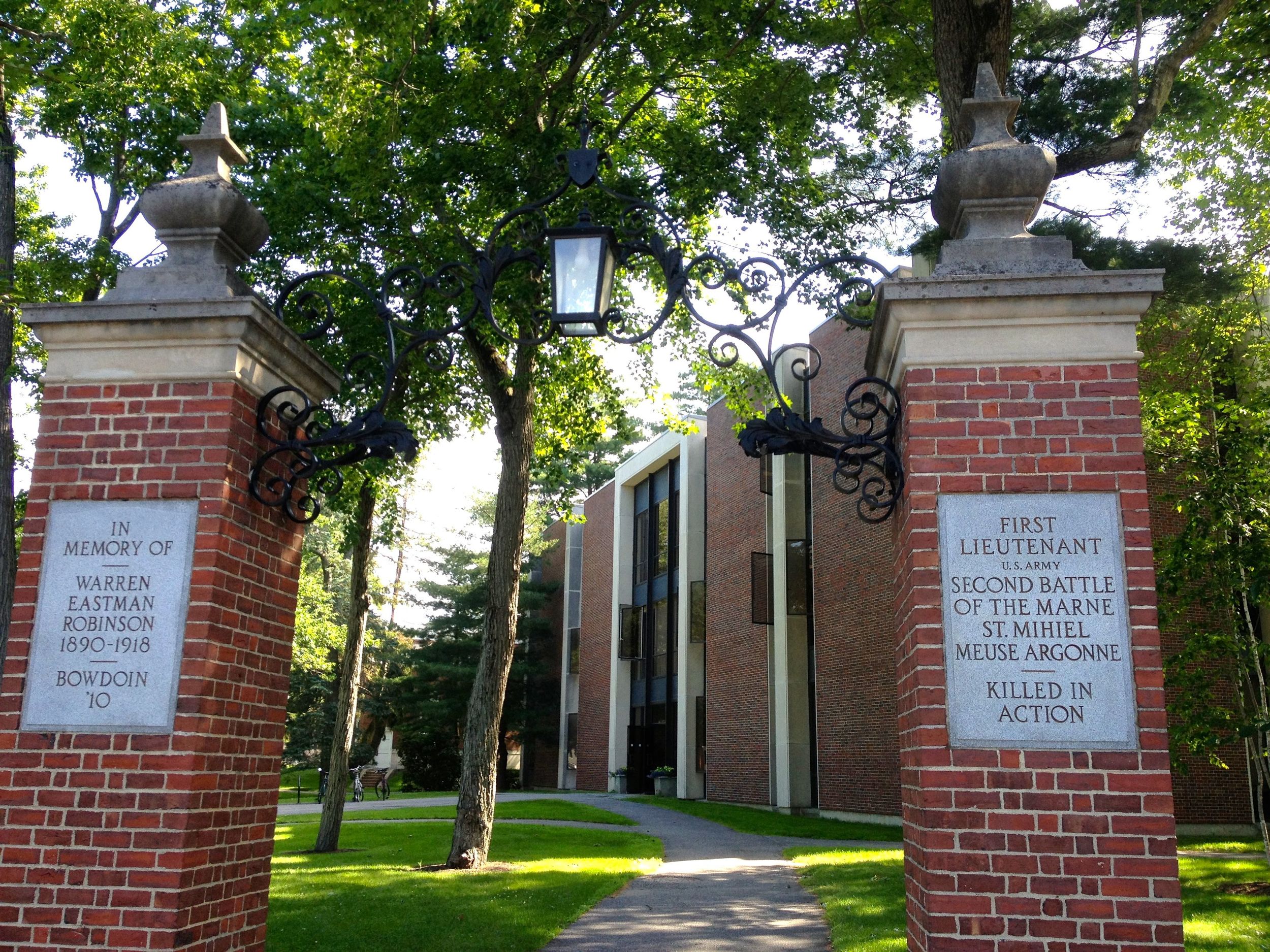 Bowdoin College. According to the tour guide, there are gates, but no walls between the College and the community of Brunswick.