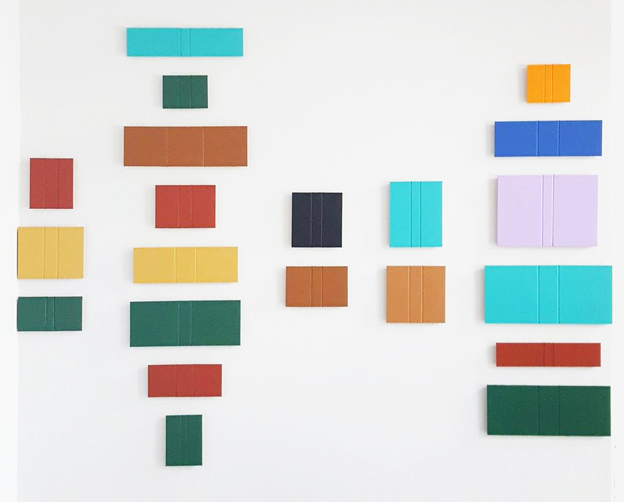 The Aesthete is an Oblate, dimensions variable, binders board, linen, acrylic wood, 2016.