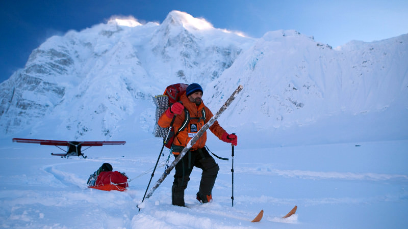 here is lonnie carrying a spruce pole to stop himself falling into crevasses, i love this picture!!!