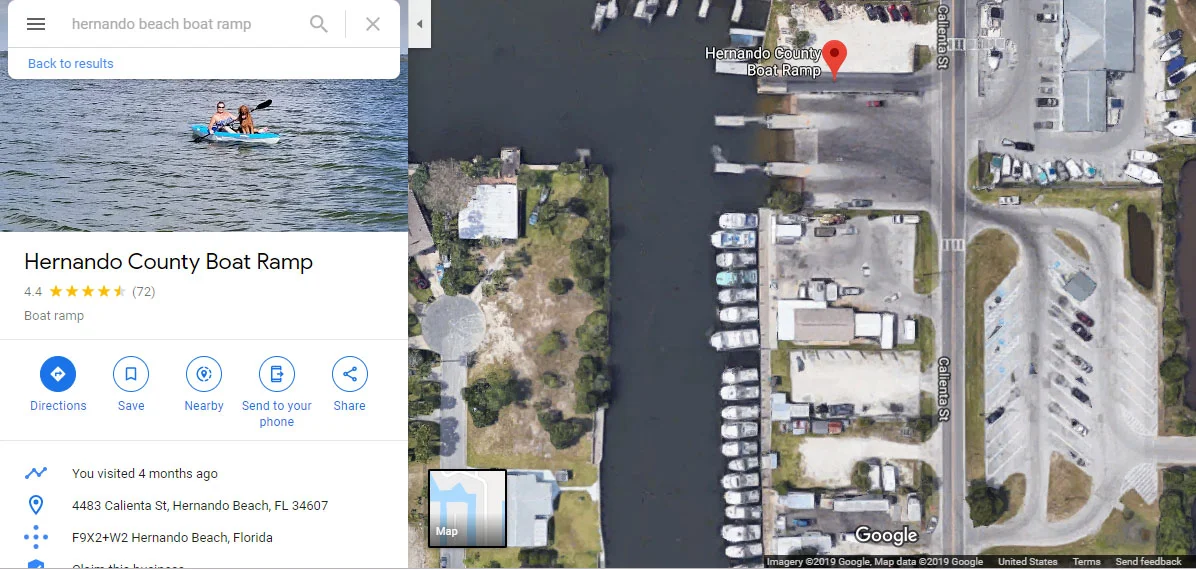 Map of Boat Launch and Parking Lot 4483 Calienta Street Hernando Beach, FL