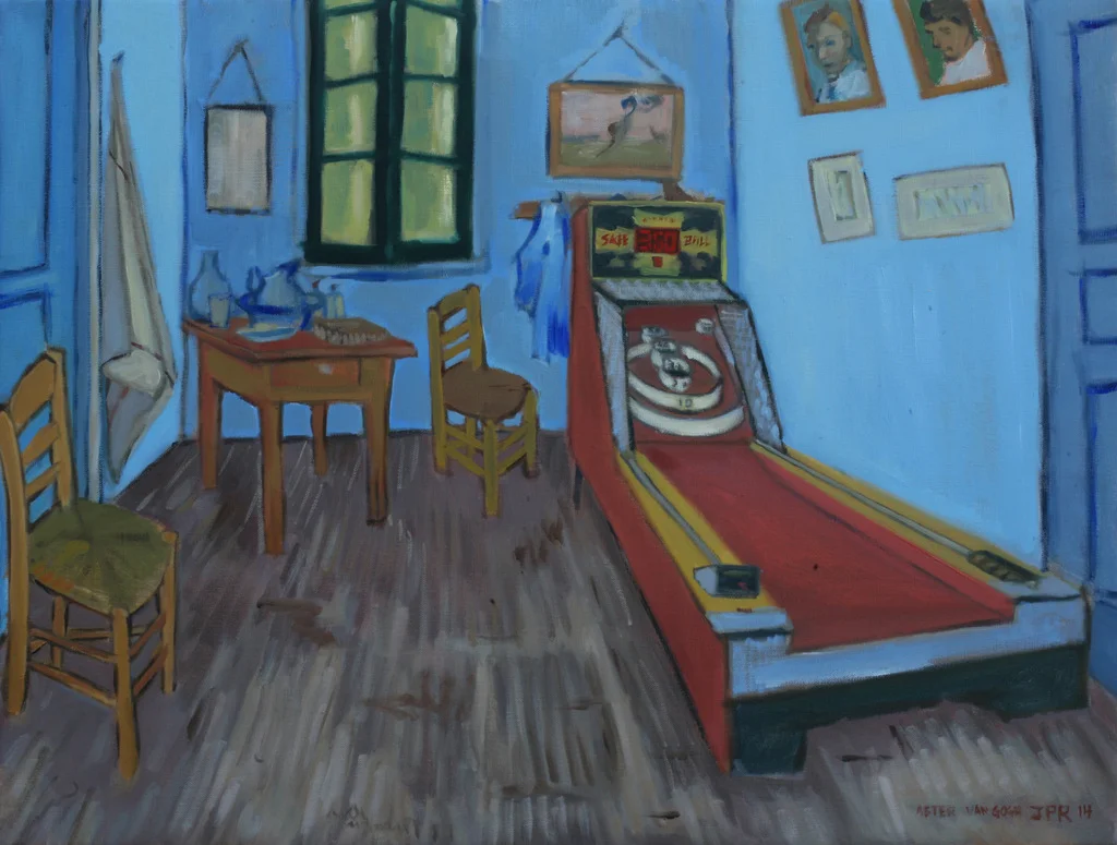 Bedroom with a skee ball machine (after Van Gogh)