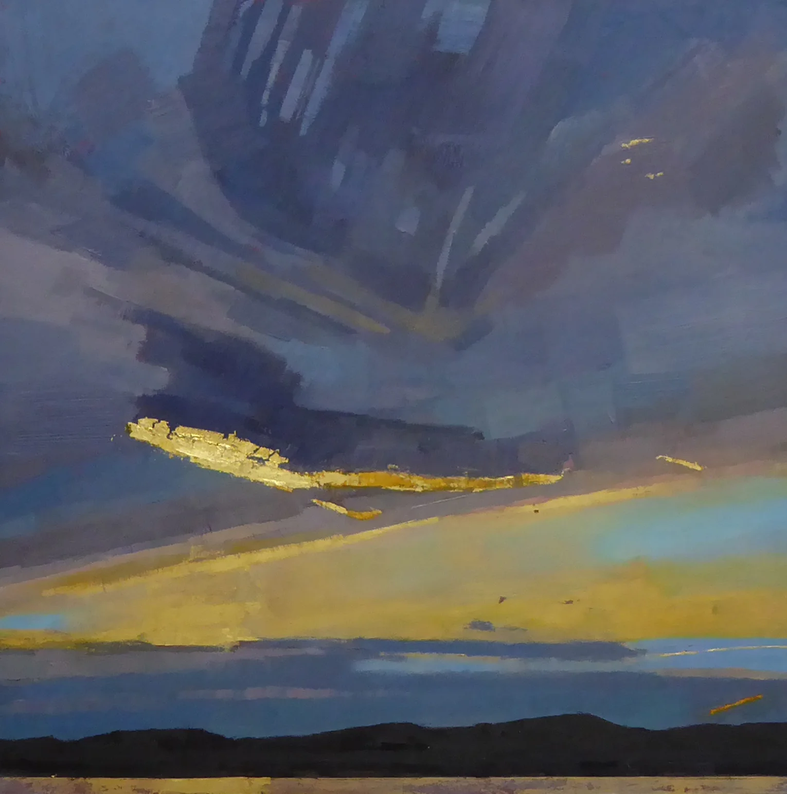 Avenging Sky 18 x 18 oil and 23K gold on wood panel Alpers Gallery, Andover, MA sold