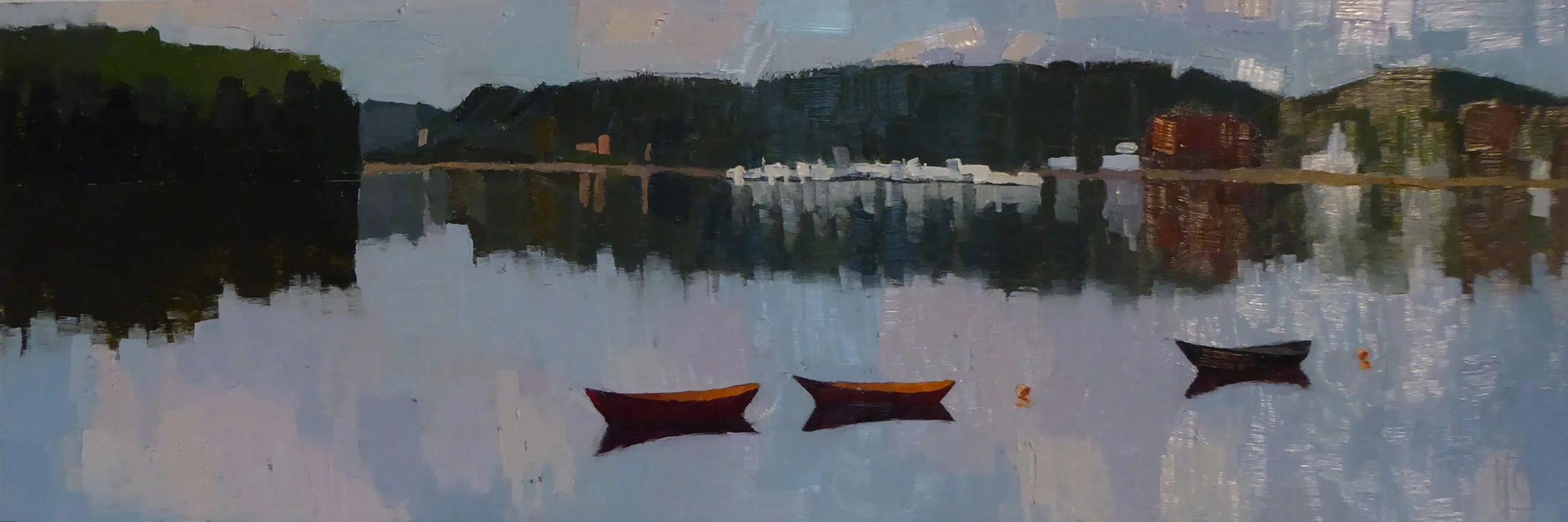 Three Dories 6 x 18 oil on aluminum panel sold