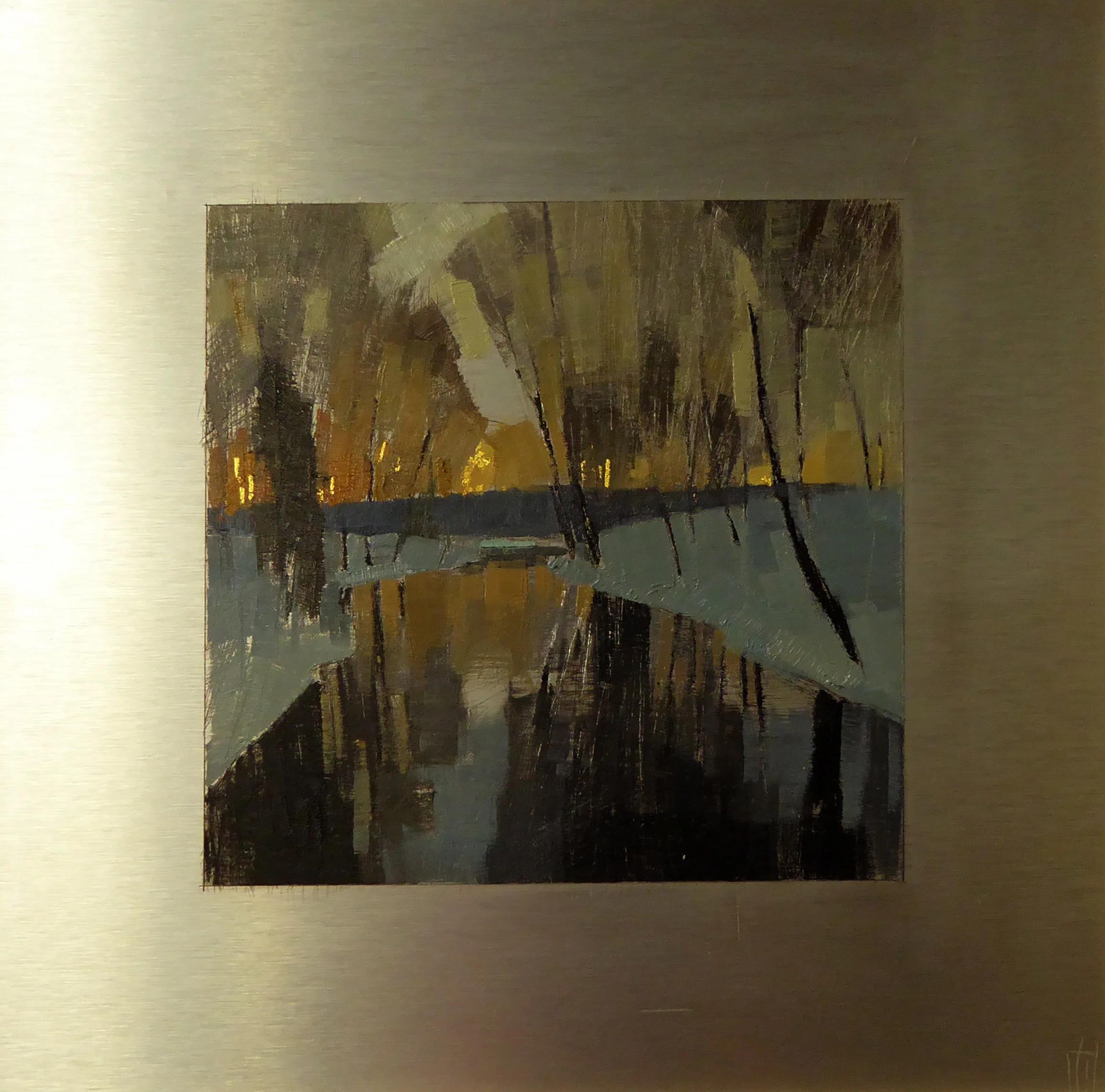 Black River 7x7 on 12x12 aluminum oil and 23K gold sold