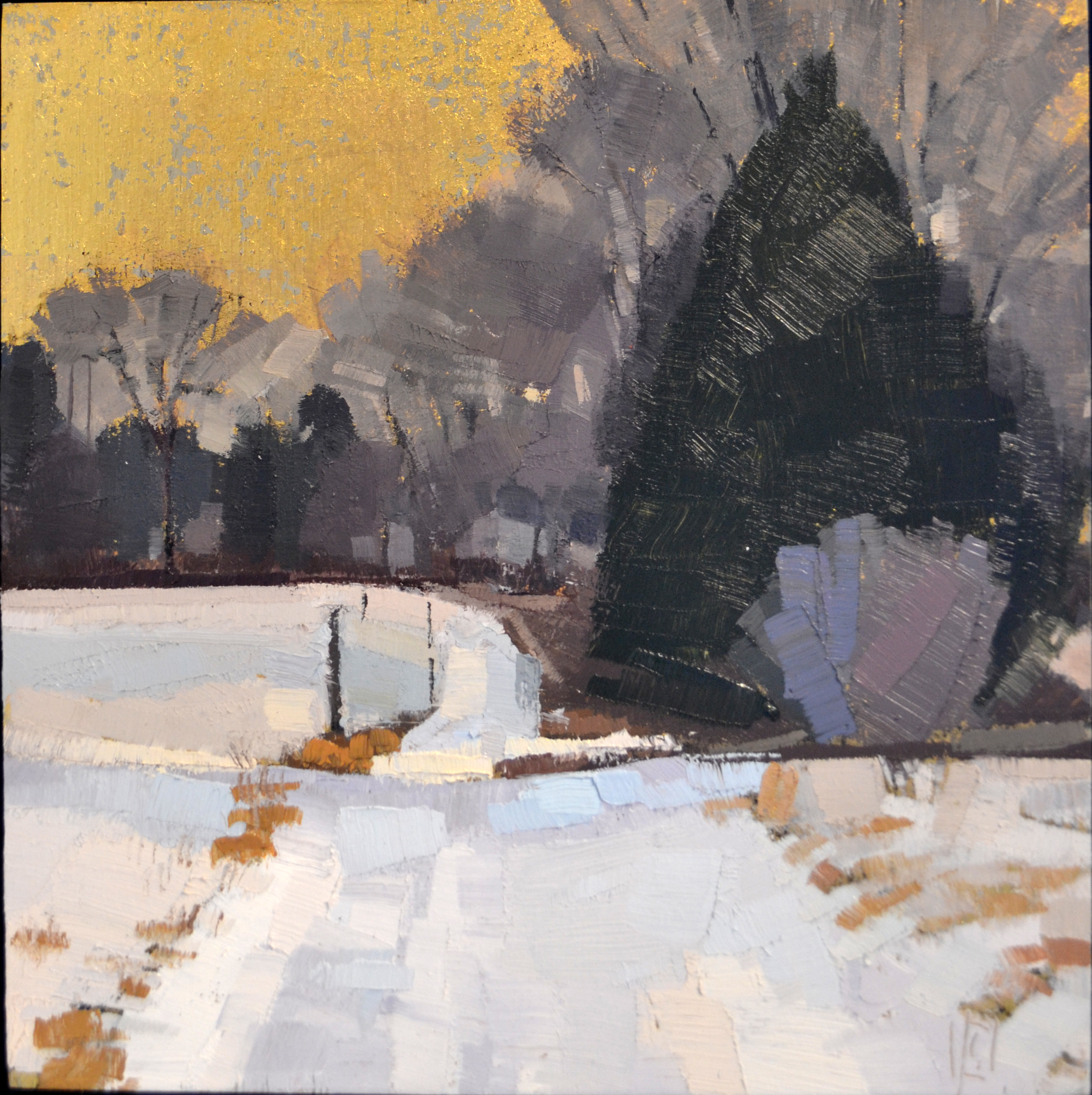   Winterfield  8 x 8 oil and 23K gold on aluminum  sold 