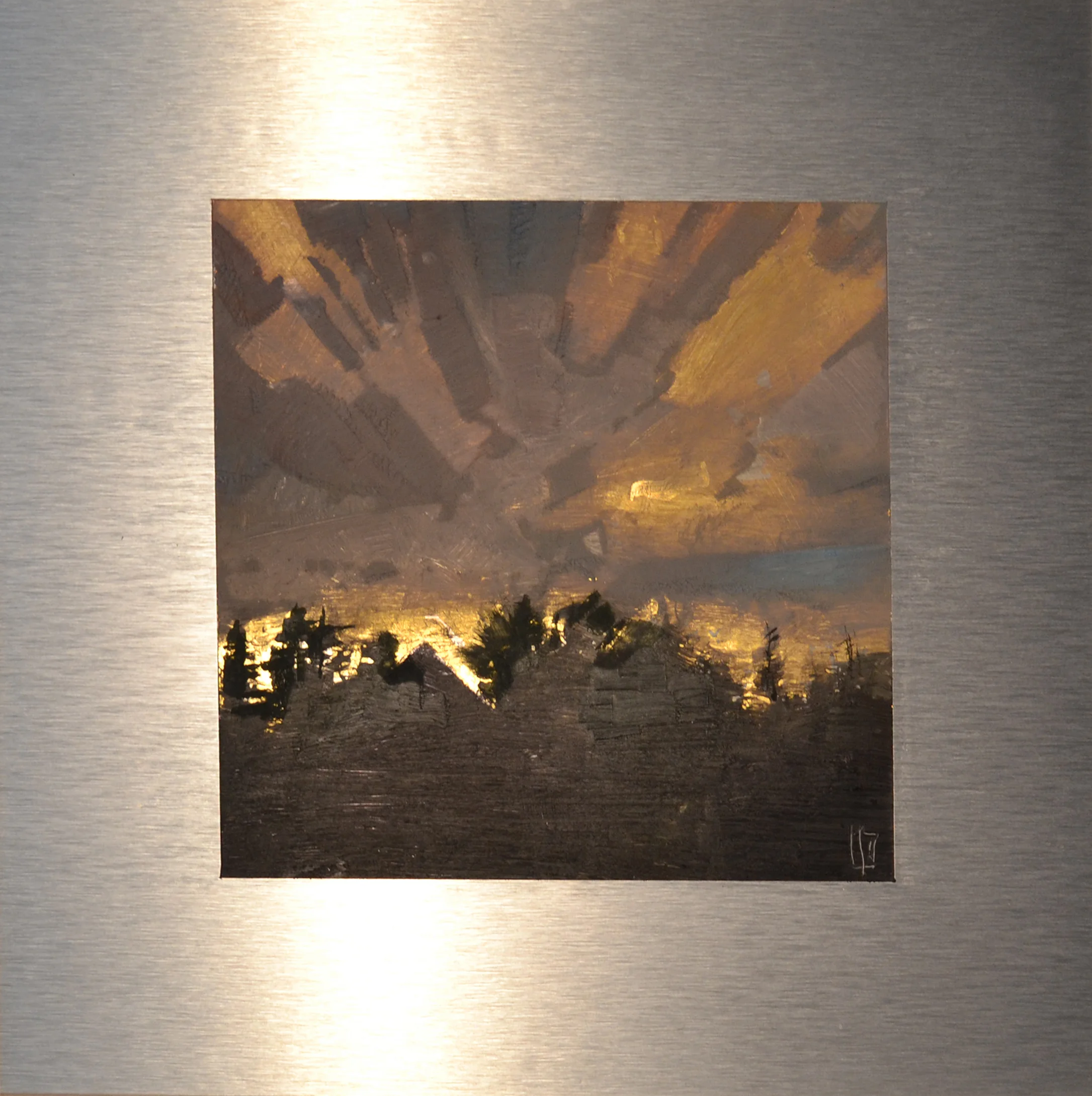 Above the Treetops 7 x 7 oil and 23K gold on aluminum panel sold