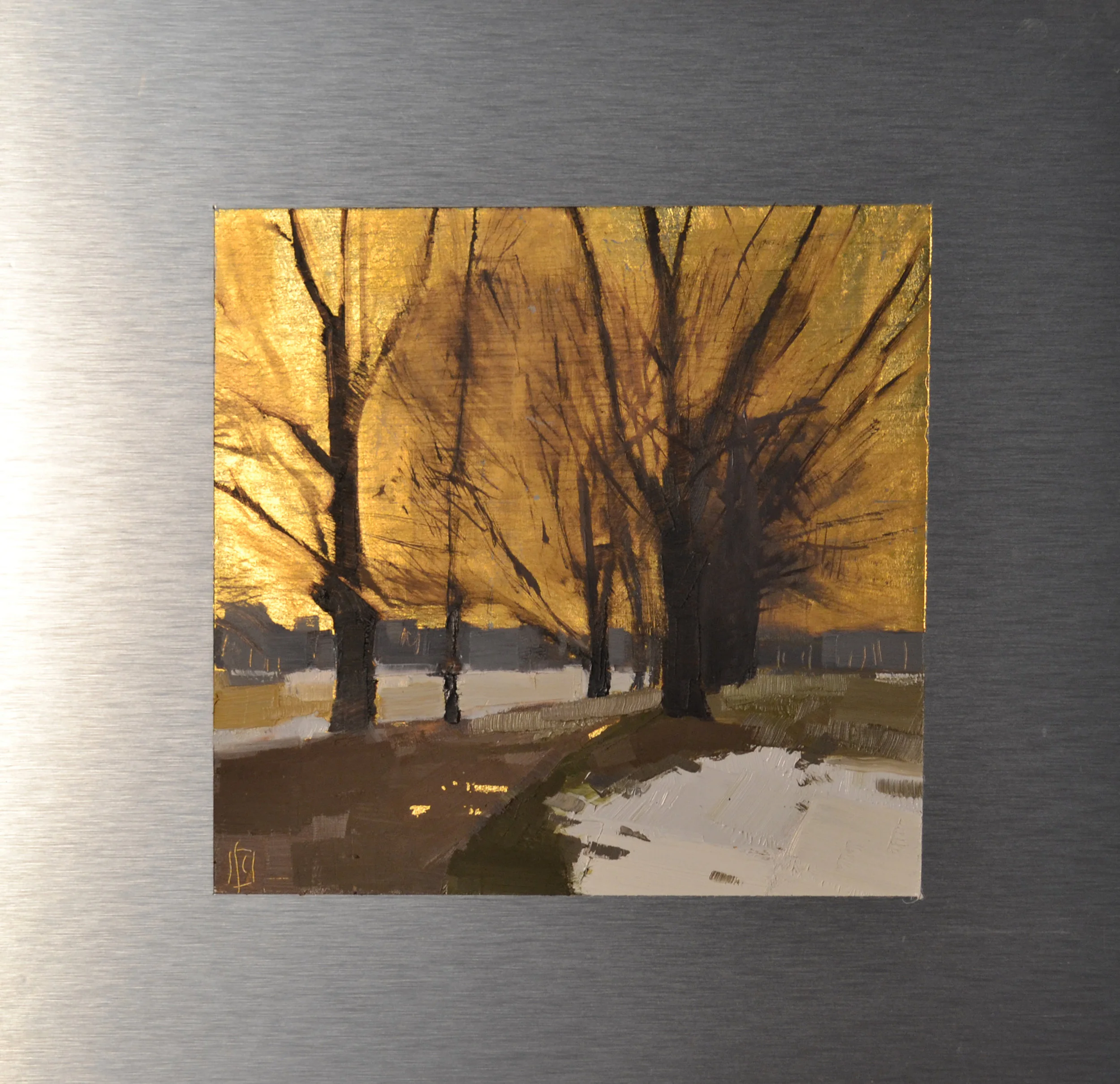 Spring Snow 7 x 7 oil and 23K gold on aluminum sold