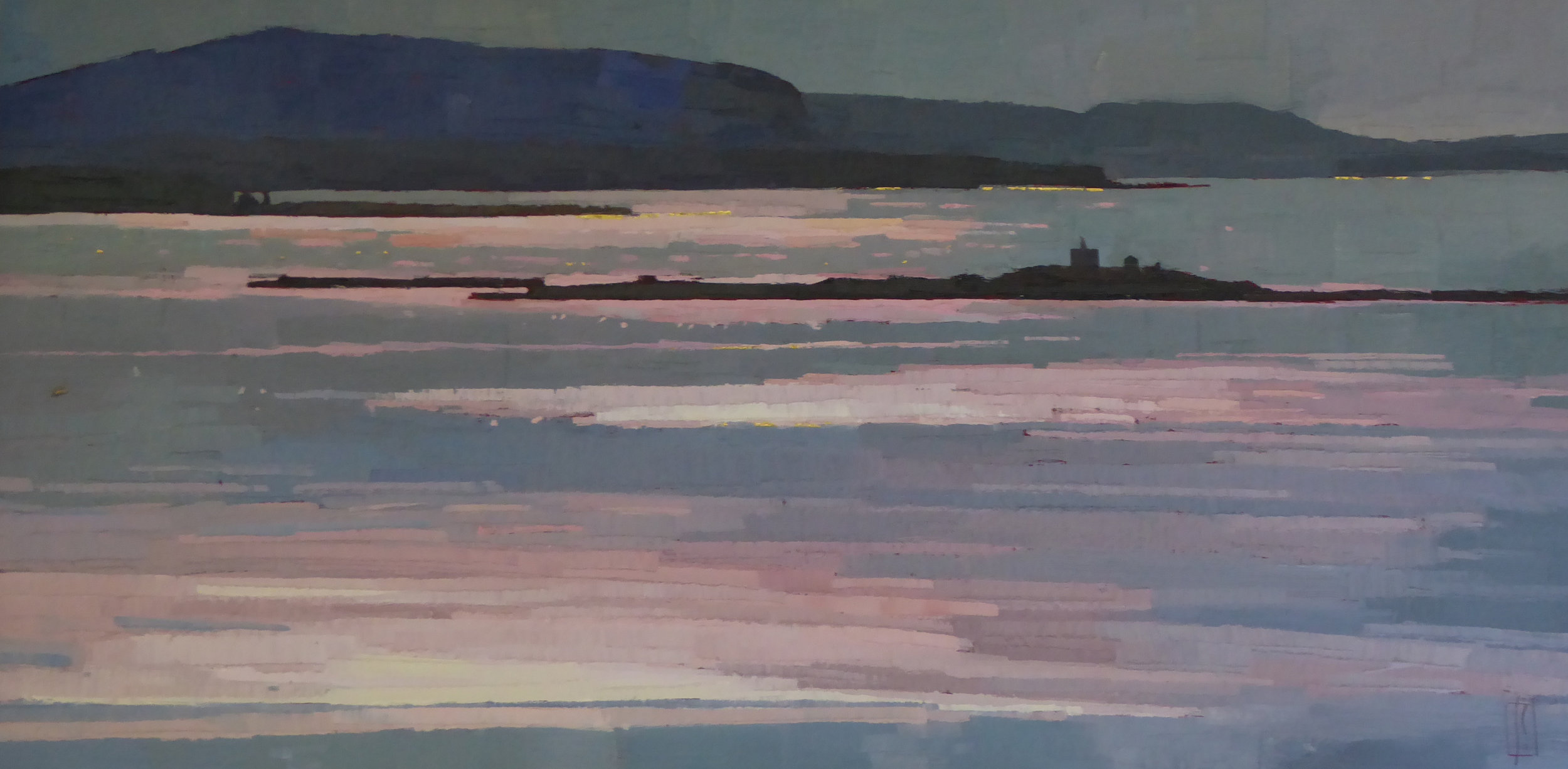   Ocean in Pink Light  12 x 24 oil &amp; gold on cradled wood panel   sold    Islesford Artists  