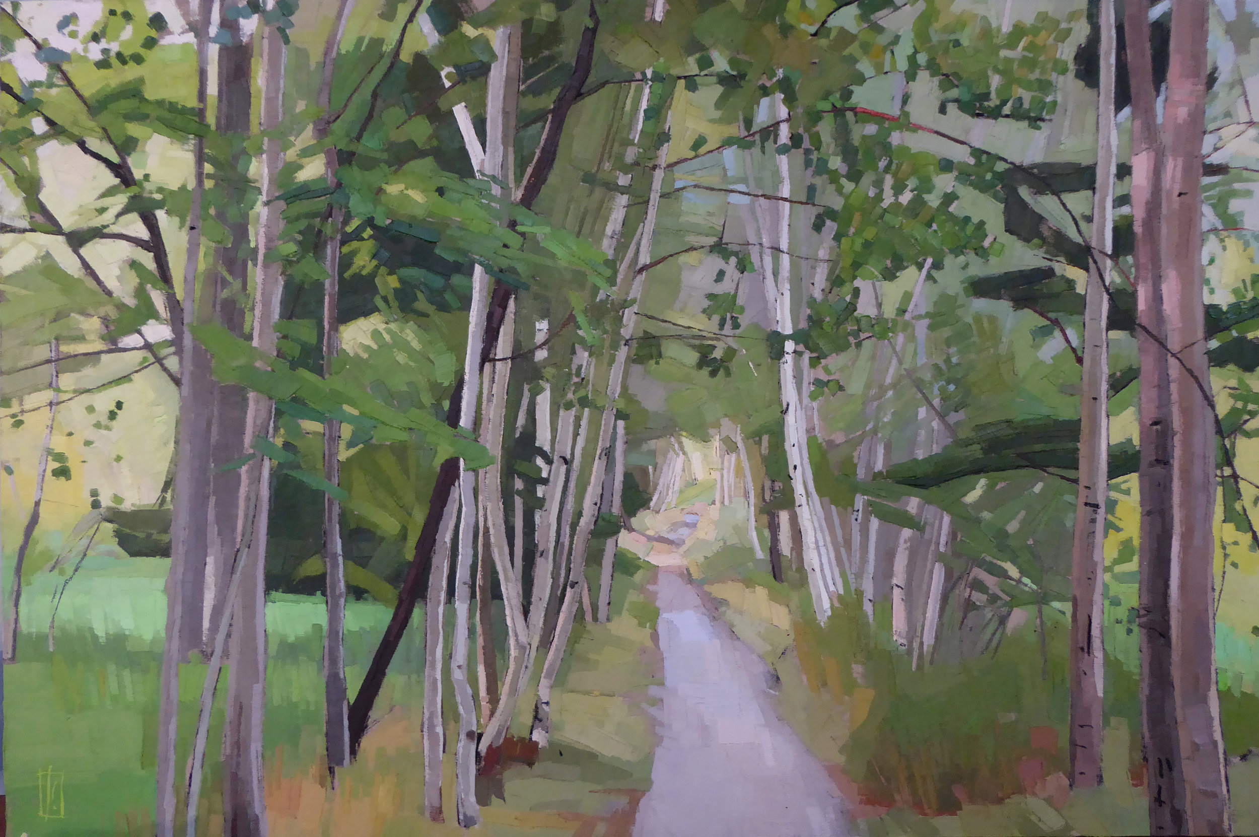   Birch Tunnel  24 x 36 oil on linen mounted on cradled panel  sold   Powers Gallery  