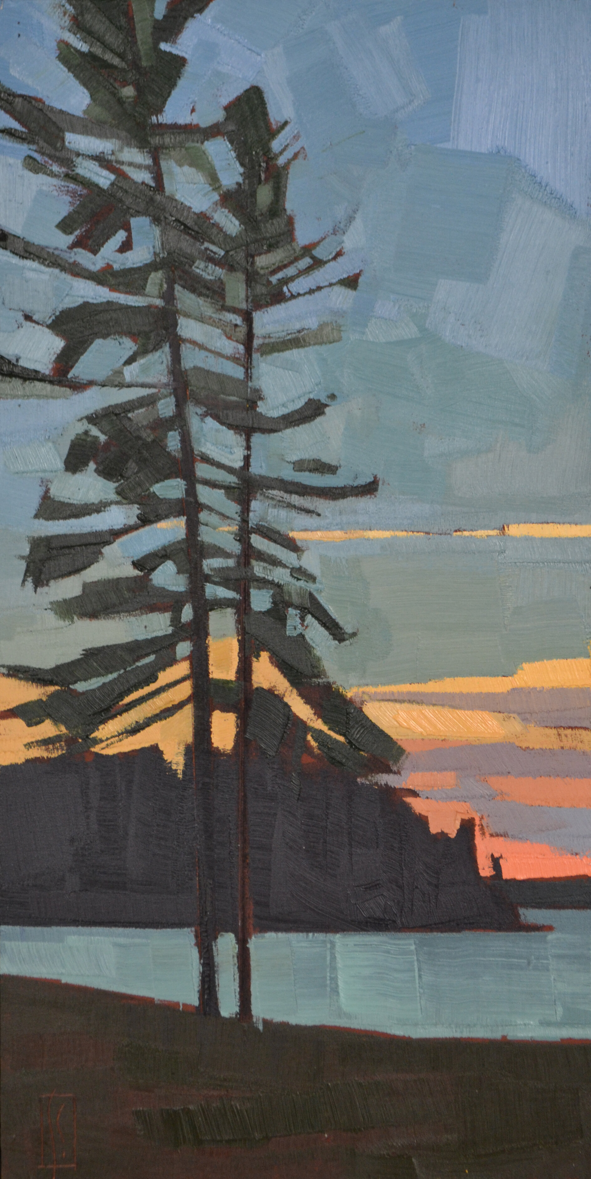   Two Pines  6 x 12 oil on cradled wood panel Islesford Artists Gallery  sold 