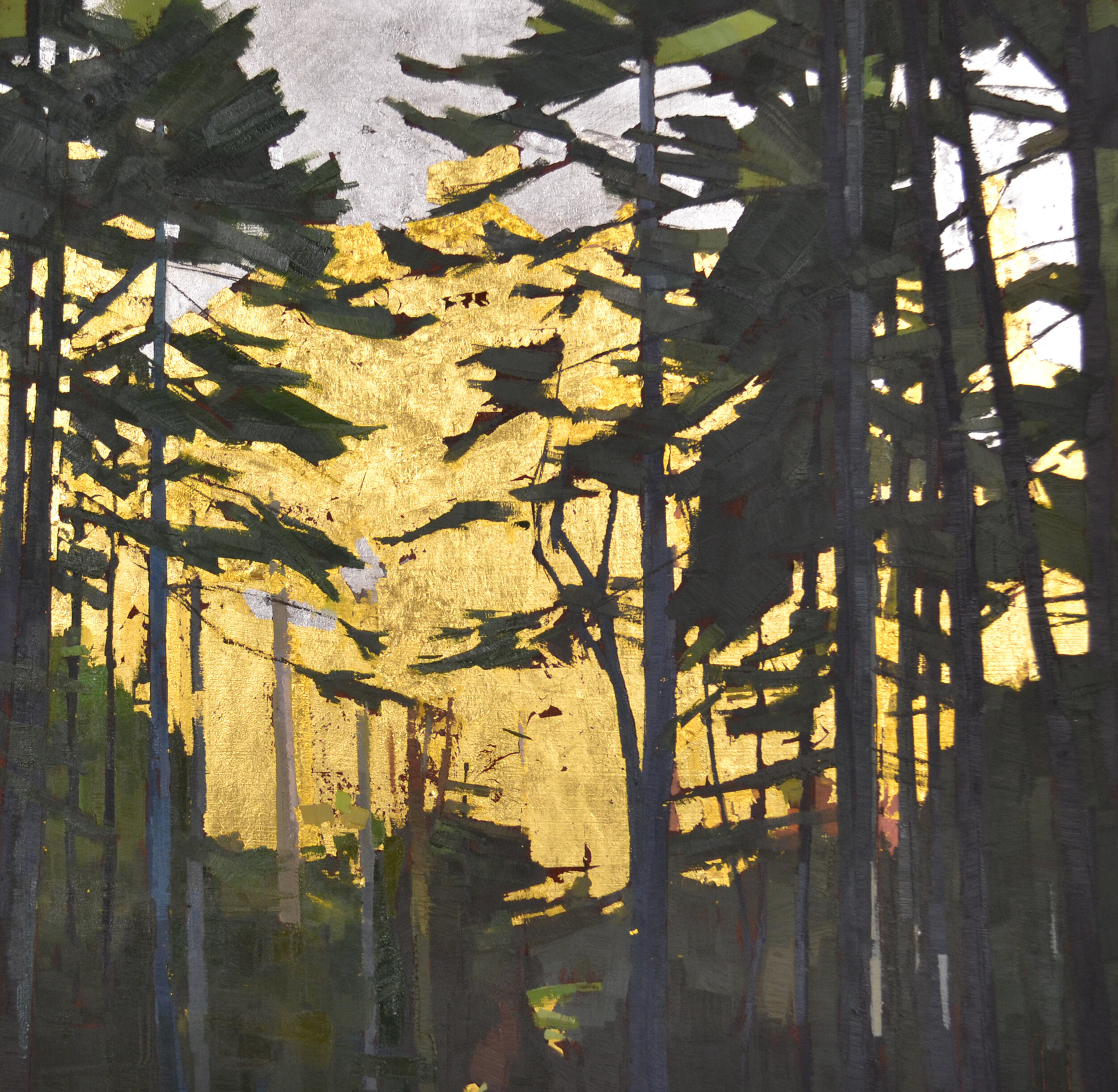   Oaks and Pines  18 x 18 oil, 24K and palladium gold on cradled wood panel   sold    NW Barrett Gallery  