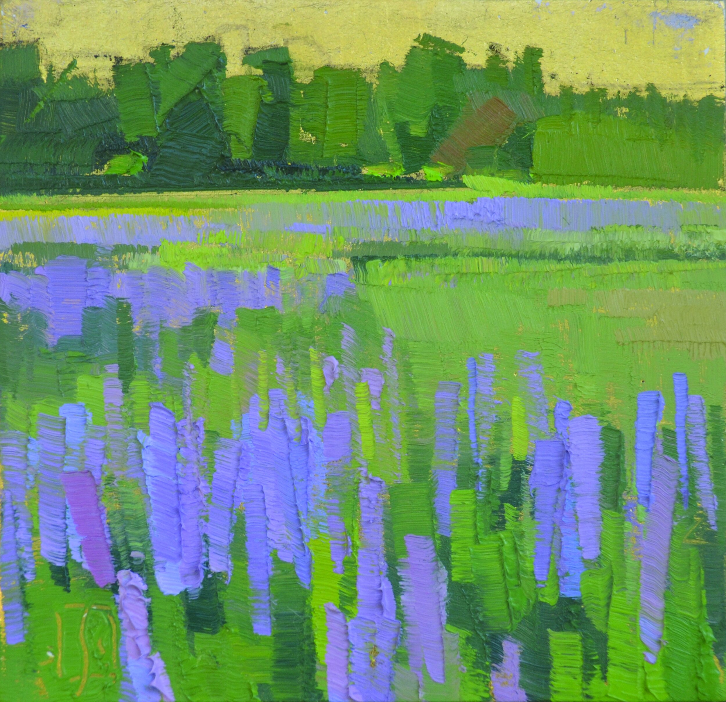   Lupine Field II  4 x 4 oil, gold on wood sold   