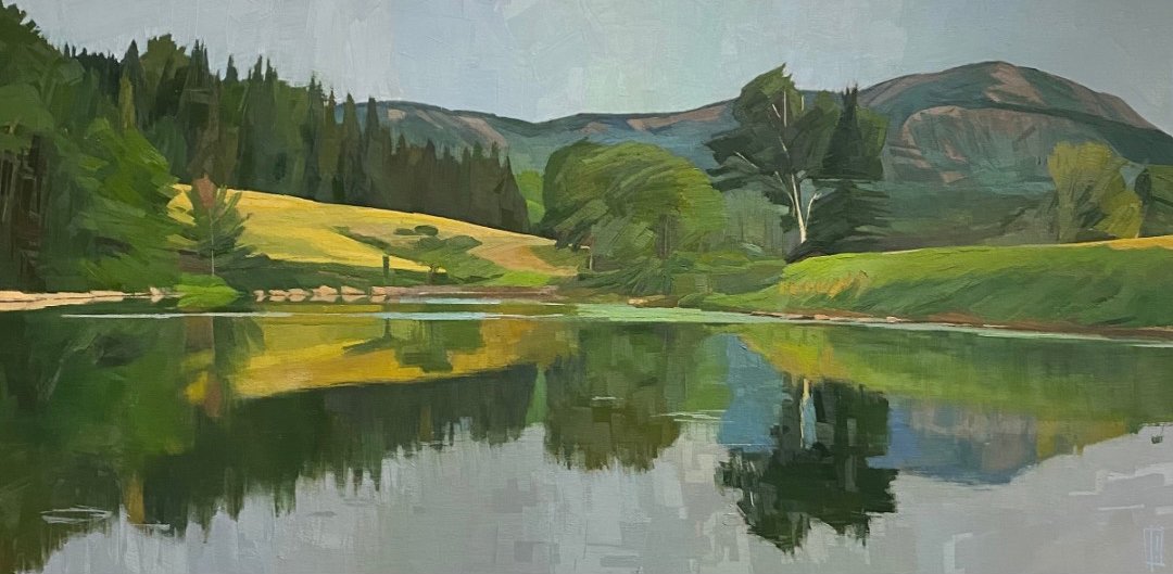   Lake Mirror, Long Pond   48 x 24 oil on linen  sold  Islesford Artists Gallery 