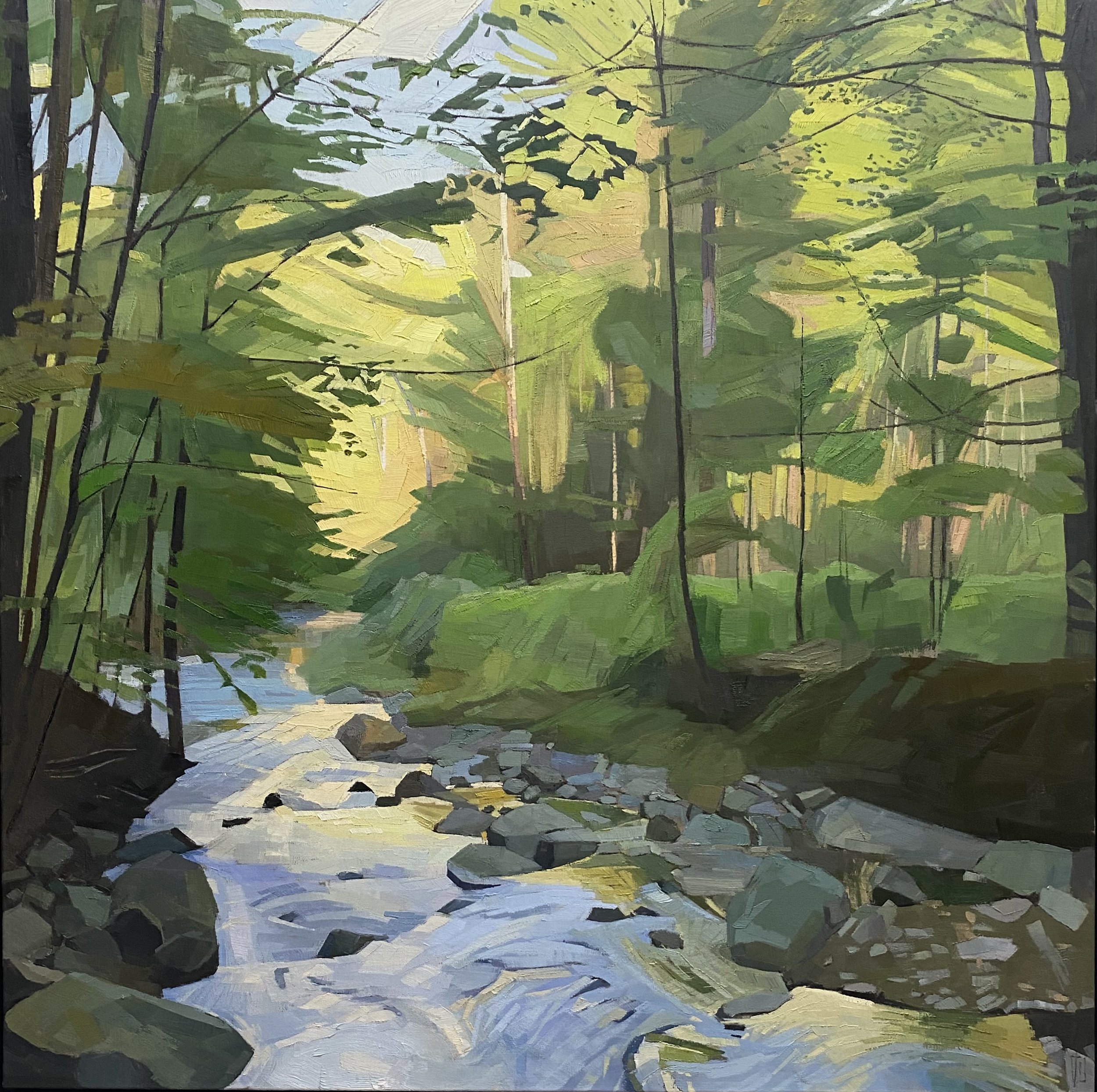   Forest Brook  36 x 36 Oil on cradeld wood panel  sold  Squirrel Gallery, Manchester, VT 