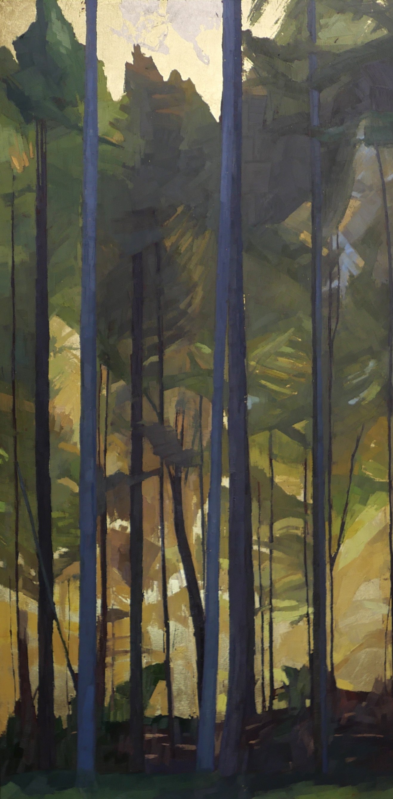 The Old Forest 40 × 20 oil, gold, palladium on cradled wood panel Islesford Artists Gallery