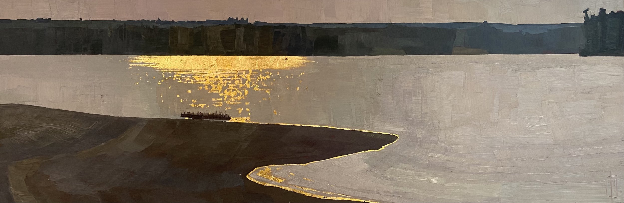   Kintsugi  36 × 12 oil, 24k gold on cradled wood panel 