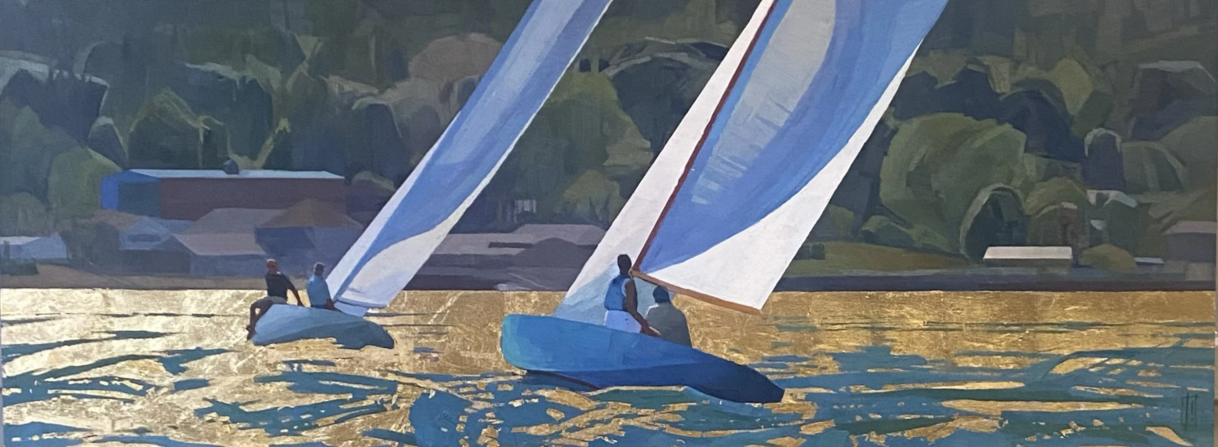   Sailing on the Sun  48 × 18 oil and 24k gold on cradeld panel 