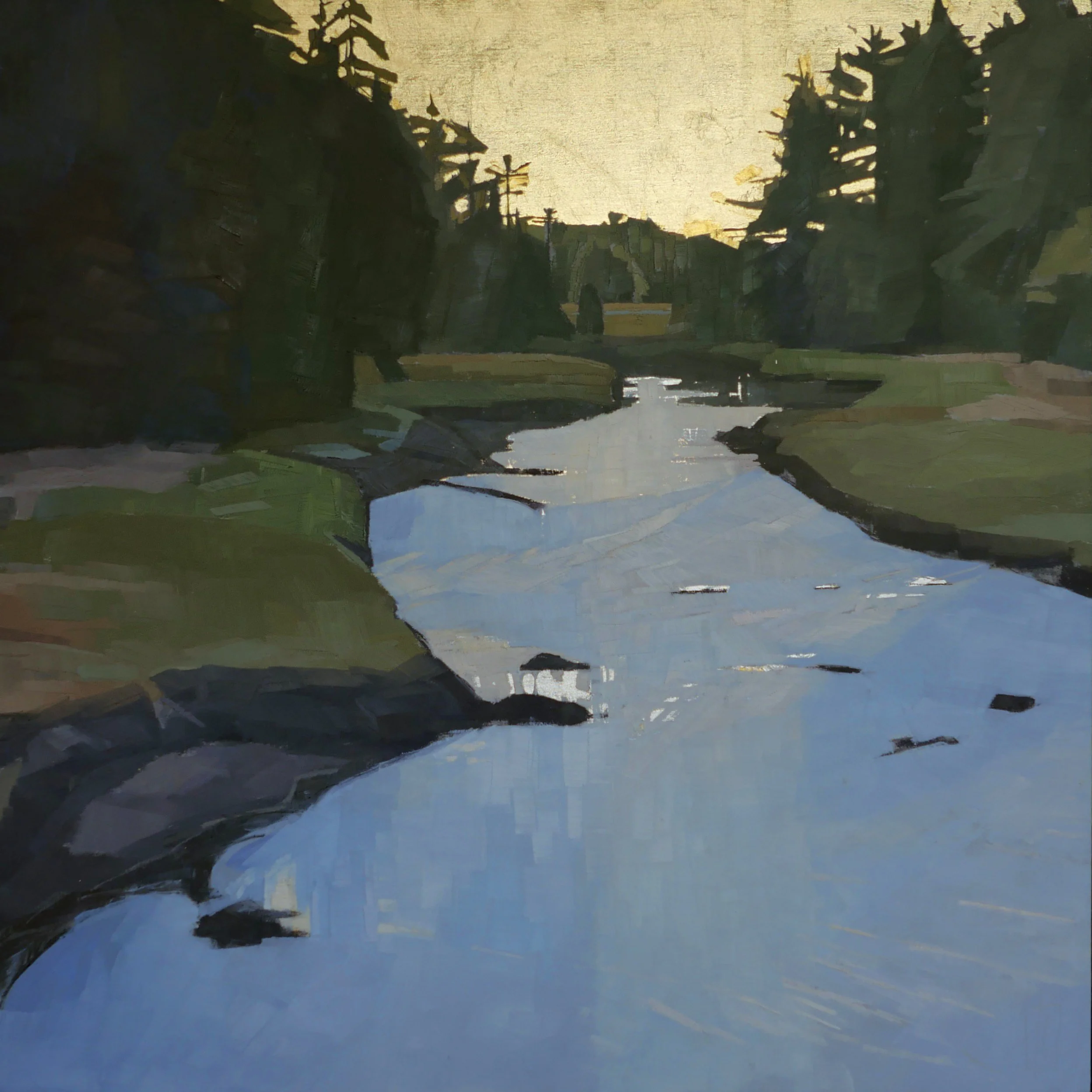   Springtime  30 x 30 oil, 24k gold, palladium (platinum) on cradled wood panel  