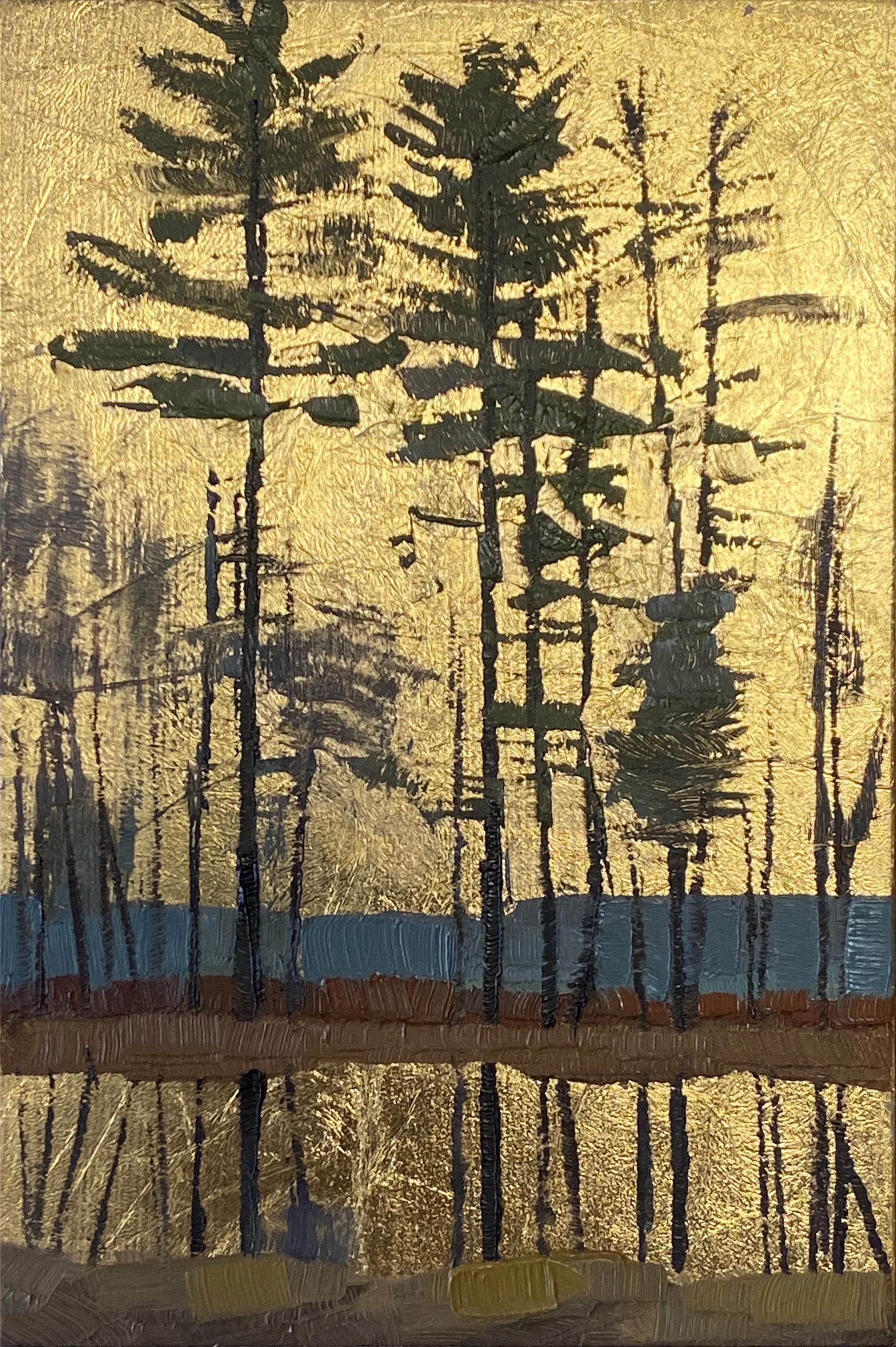   Trees in a Marsh  4 × 6 oil, 34k gold on cradled wood panel 