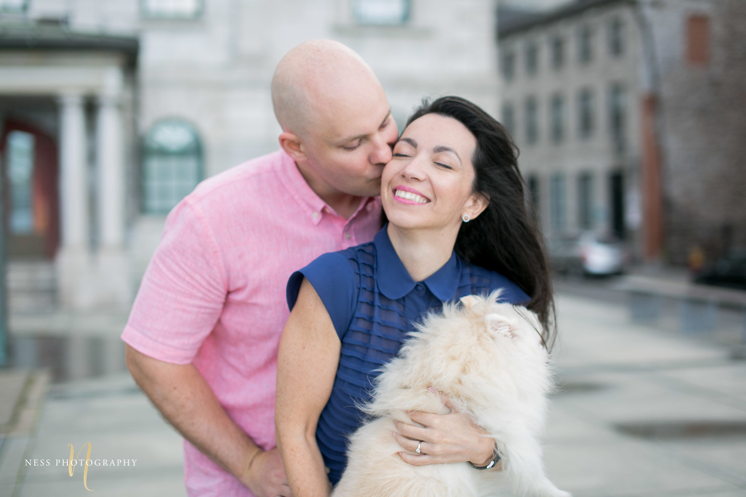 Adelina & Dan Engagement Photos Old Port Montreal with white dog By Ness Photography Wedding and Engagement Photographer 117.jpg