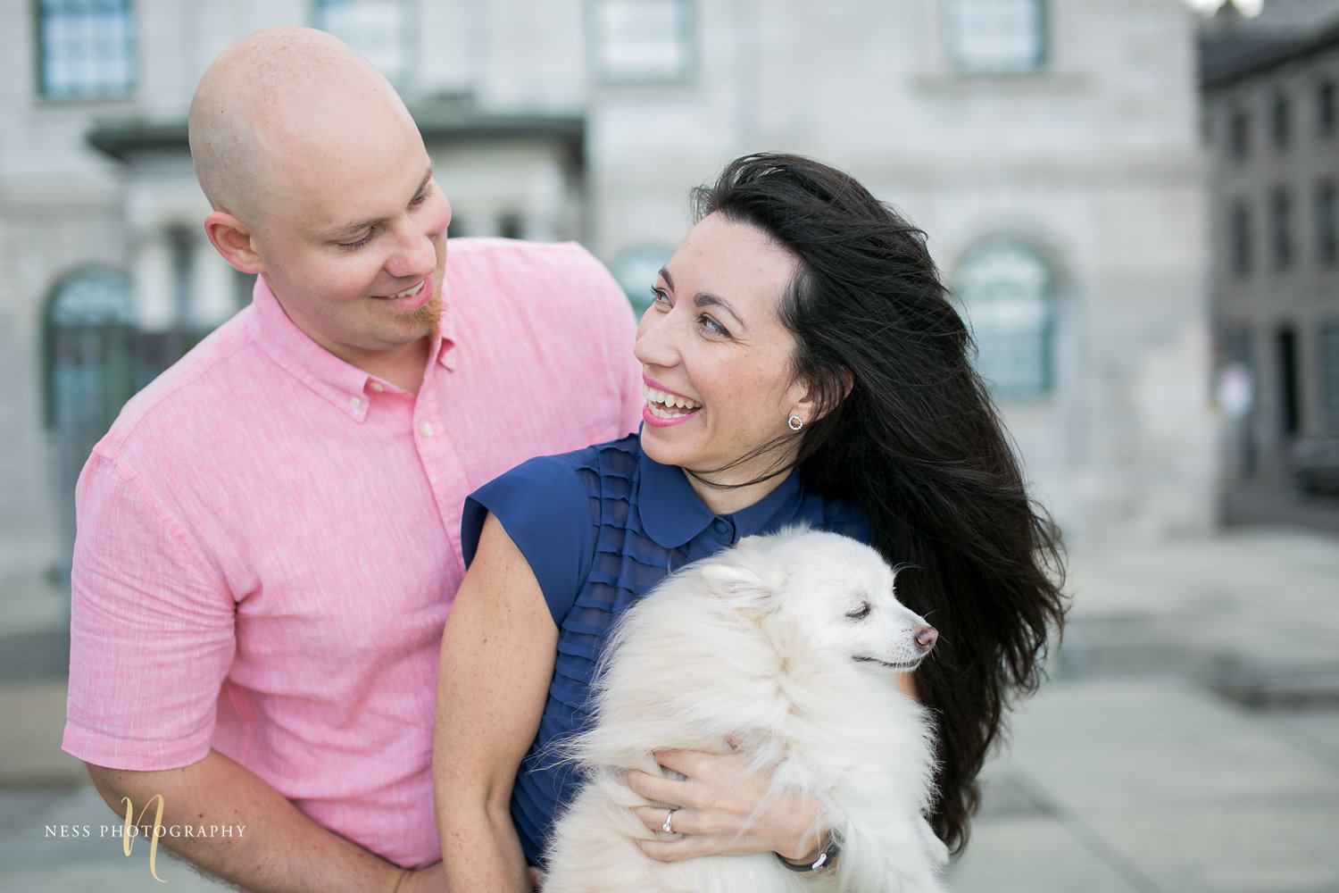 Adelina & Dan Engagement Photos Old Port Montreal with white dog By Ness Photography Wedding and Engagement Photographer 118.jpg