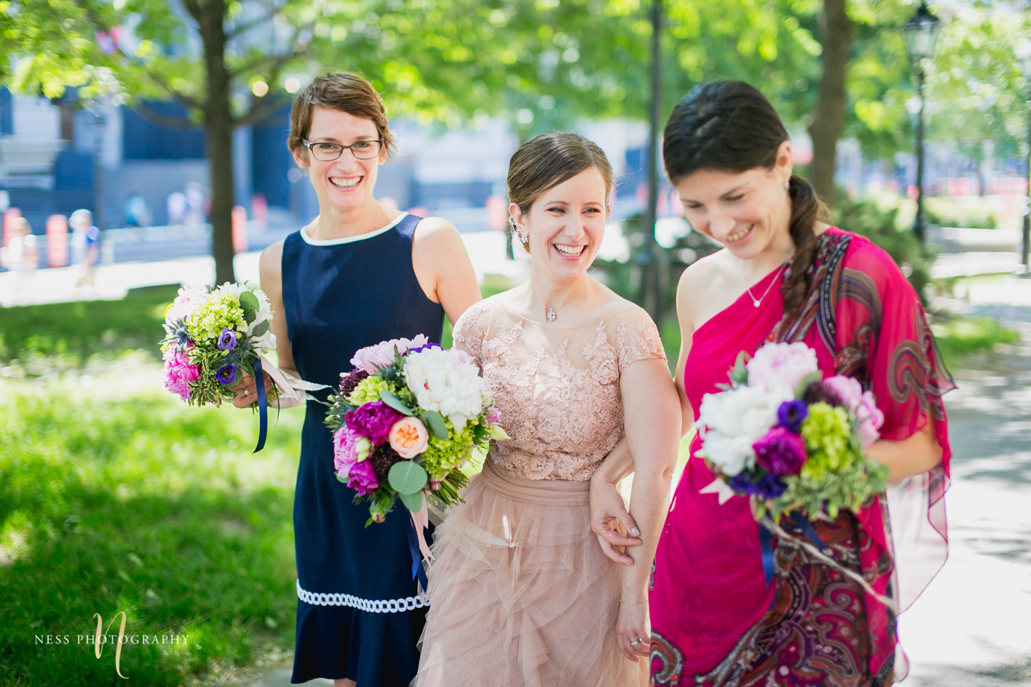 bridesmaids during montreal elopement in old port