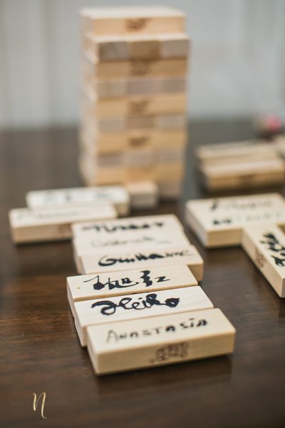 jenga game guest book at Wedding at Forest and Stream club wedding  by Ness Photography