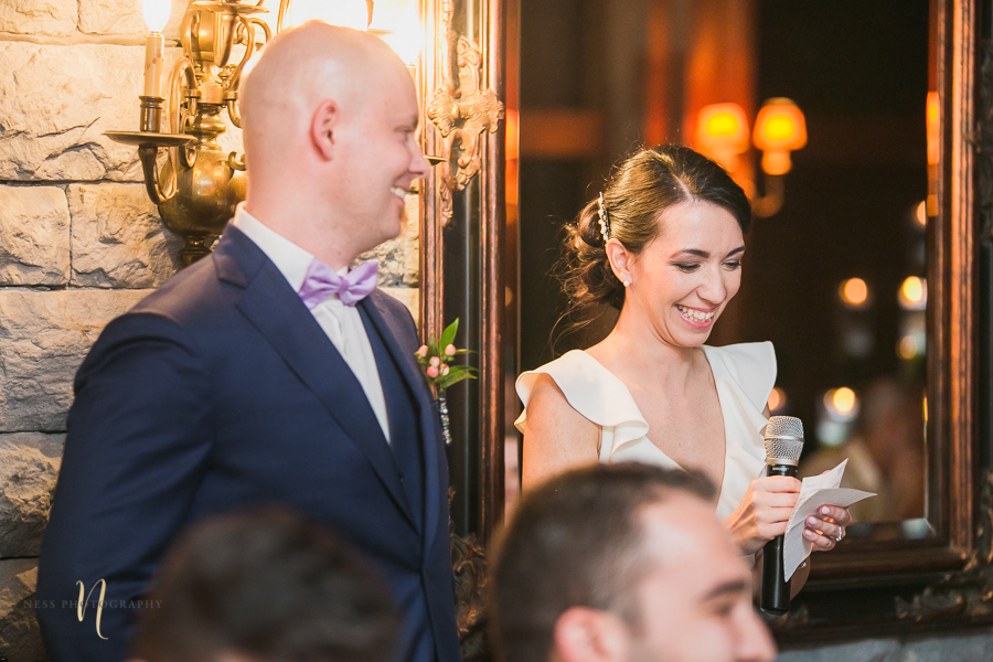bride and groom speech at at Forest and Stream club wedding  by Ness Photography