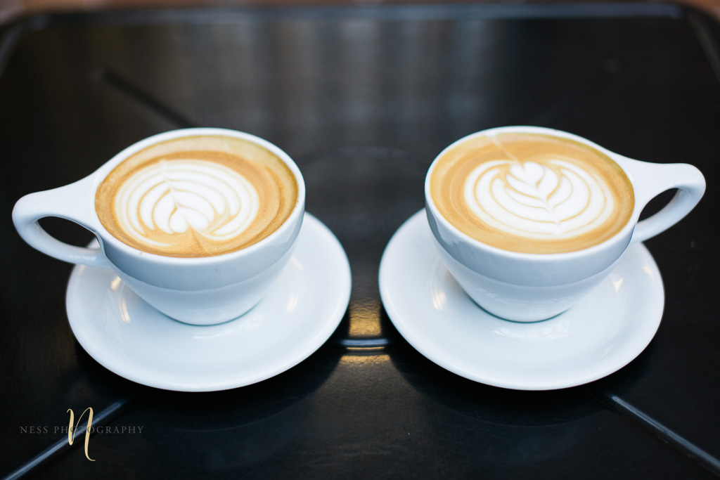 two cups of cafe late at Foundation coffee co engagement photoshoot- Tampa Florida  wedding photographer 