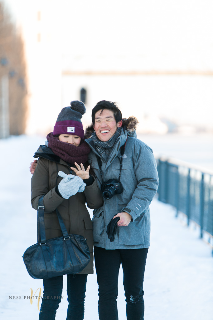 boyfriend proposes in montreal old port in the winter