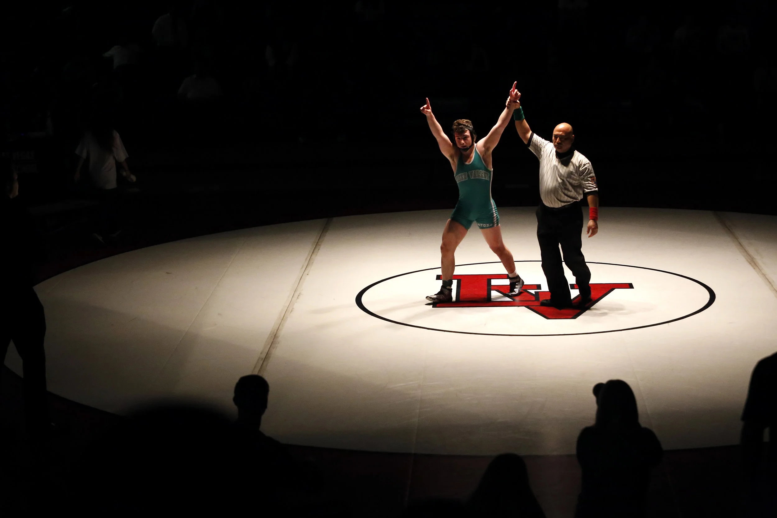  Green Valley's Cody Chamblerlin reacts after winning an overtime 152 pounder match at the Sunrise Region wrestling meet on Saturday, Feb. 4, 2017, in Las Vegas. (Christian K. Lee/Las Vegas Review-Journal) 