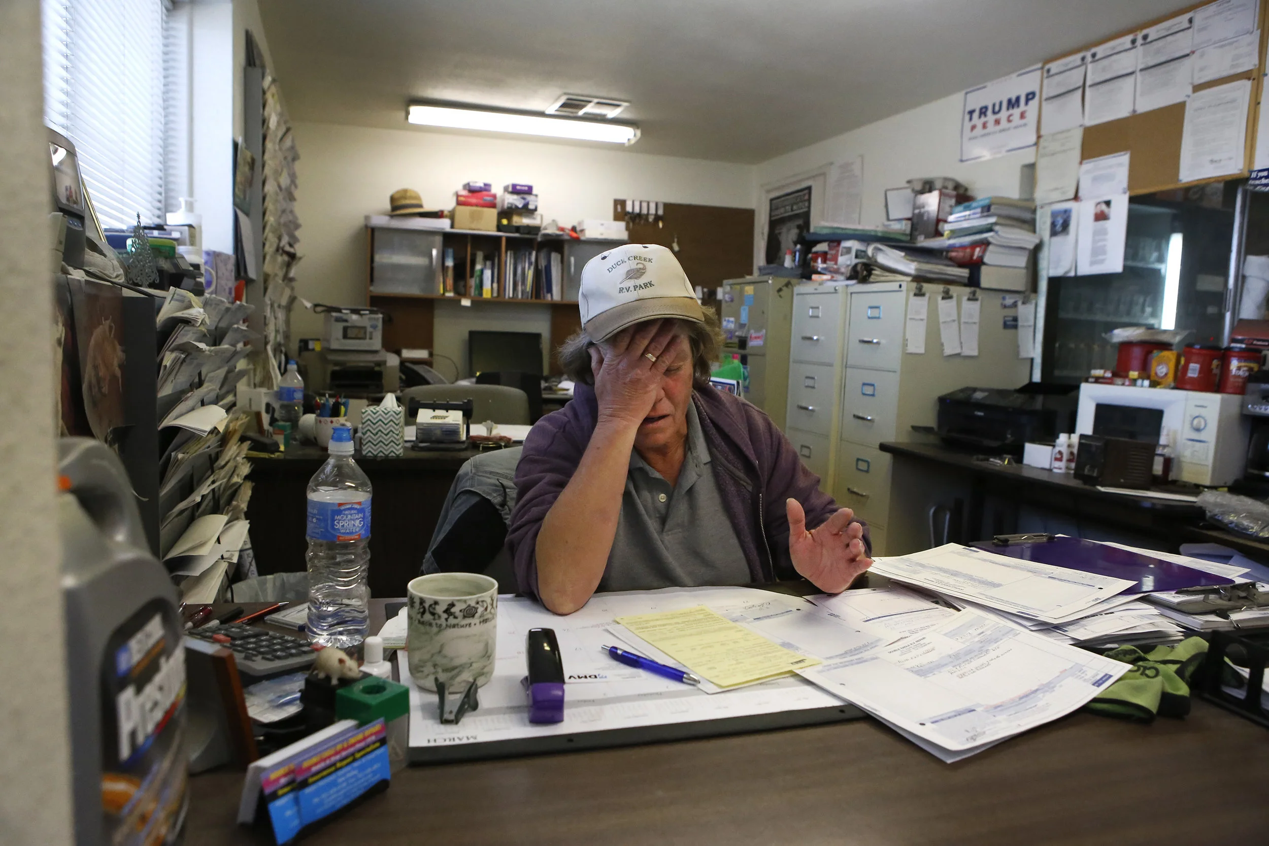  Kathleen Brandt reacts after receiving a $500 citation from Nevada's Department of Motor Vehicle investigators at the Double Eagle auto repair shop on Tuesday, Feb. 28, 2017, in Las Vegas. "It's just so hard to stay in business these days," Brandt s