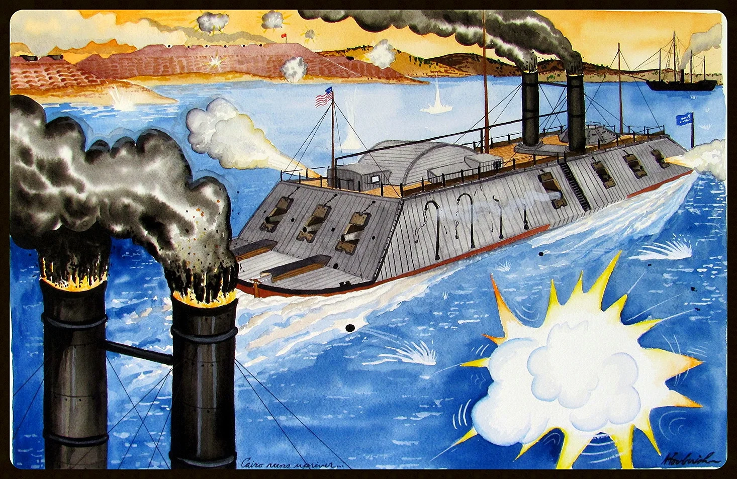   USS Cairo Runs Up River    22x30  