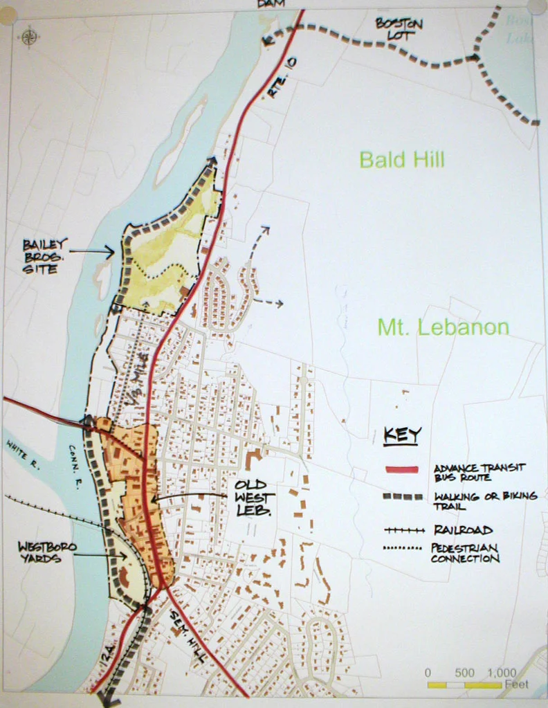A visioning board from early in the River Park Planning Process, illustrating connectivity opportunities with River Park.