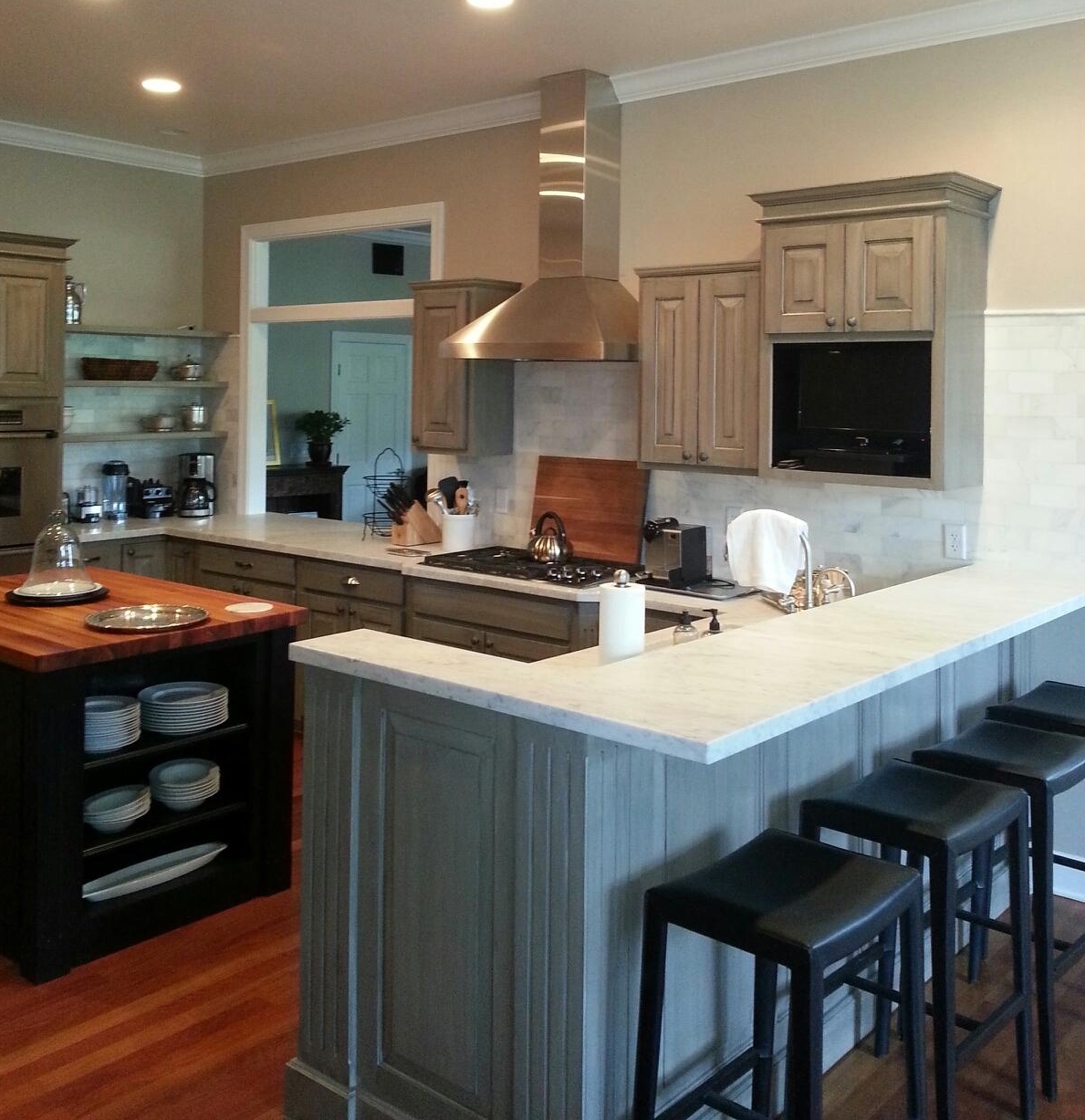 Honed White Carerra Marble Kitchen