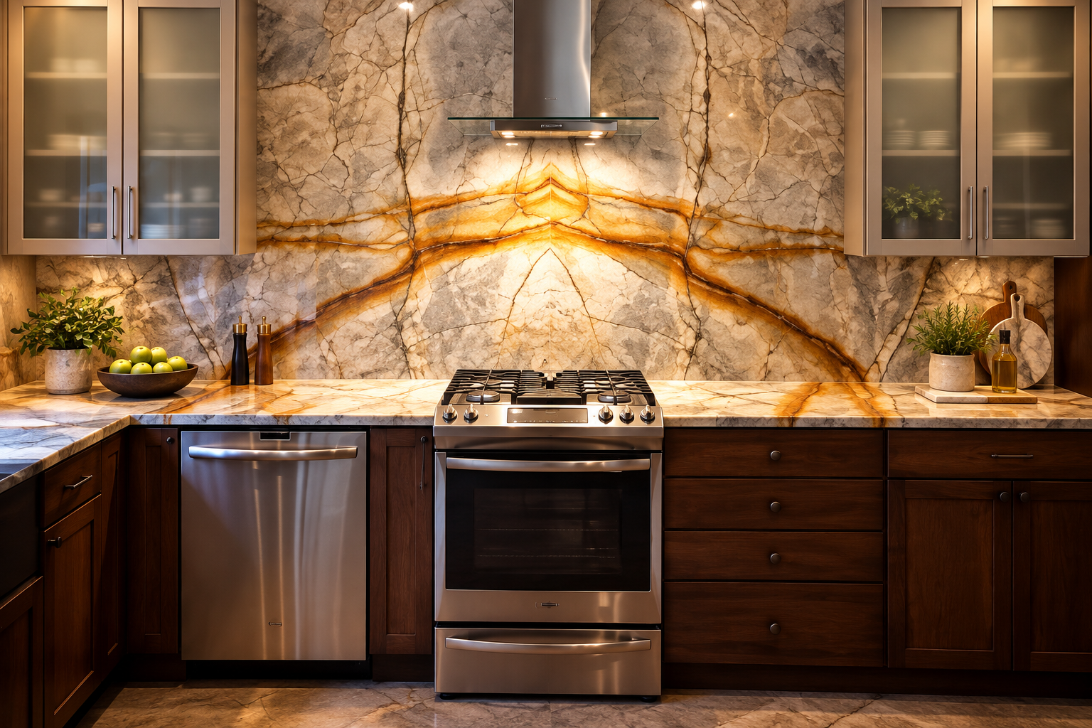 Quartzite Full Height Backsplash