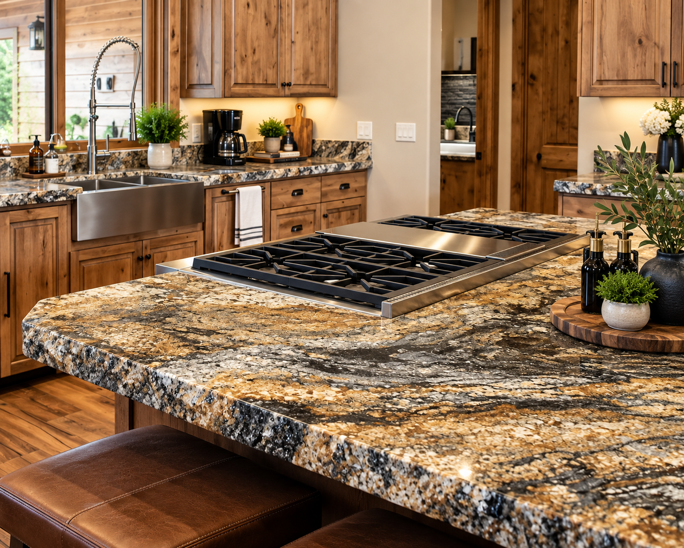 Volcano Satin Granite with 2 1/4" Satin Chiseled Edge