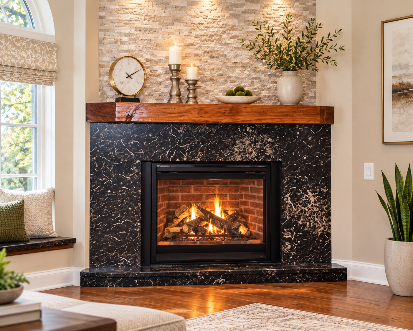 Fireplace wrap and hearth