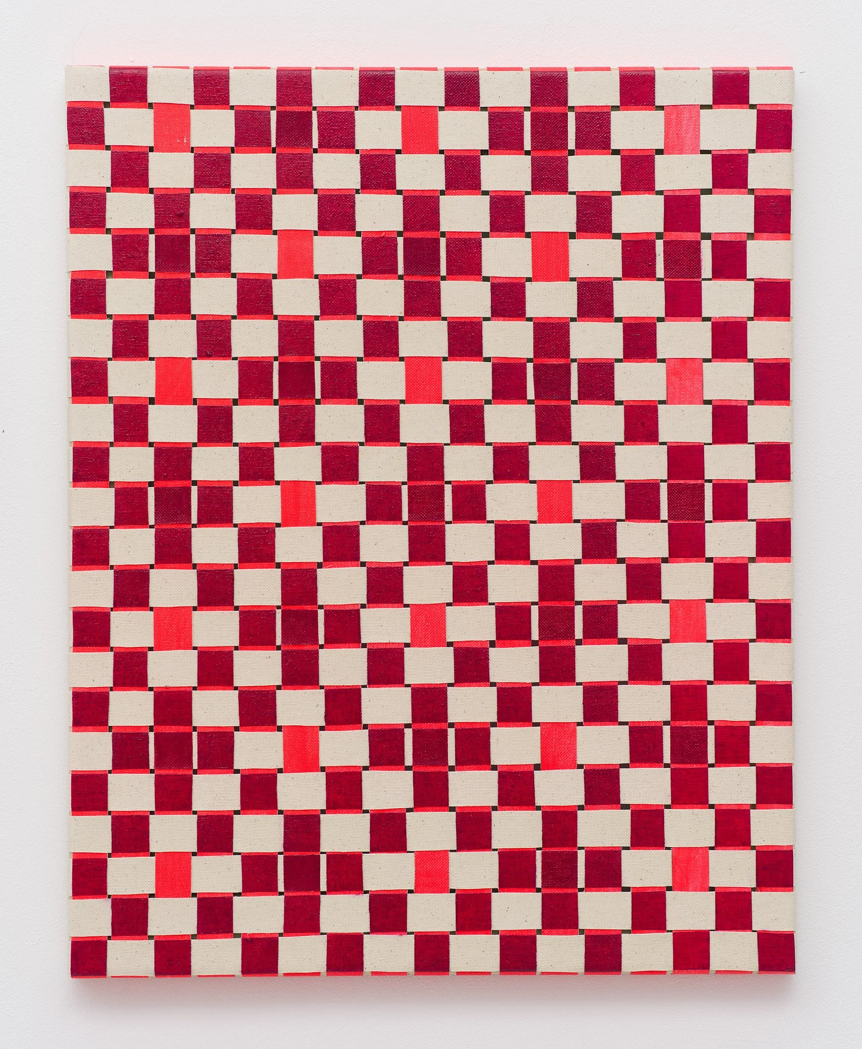 Untitled (Mock Leno), oil and acrylic on woven canvas, 50cm x 40cm, 2025. Photo by Nick Ash.