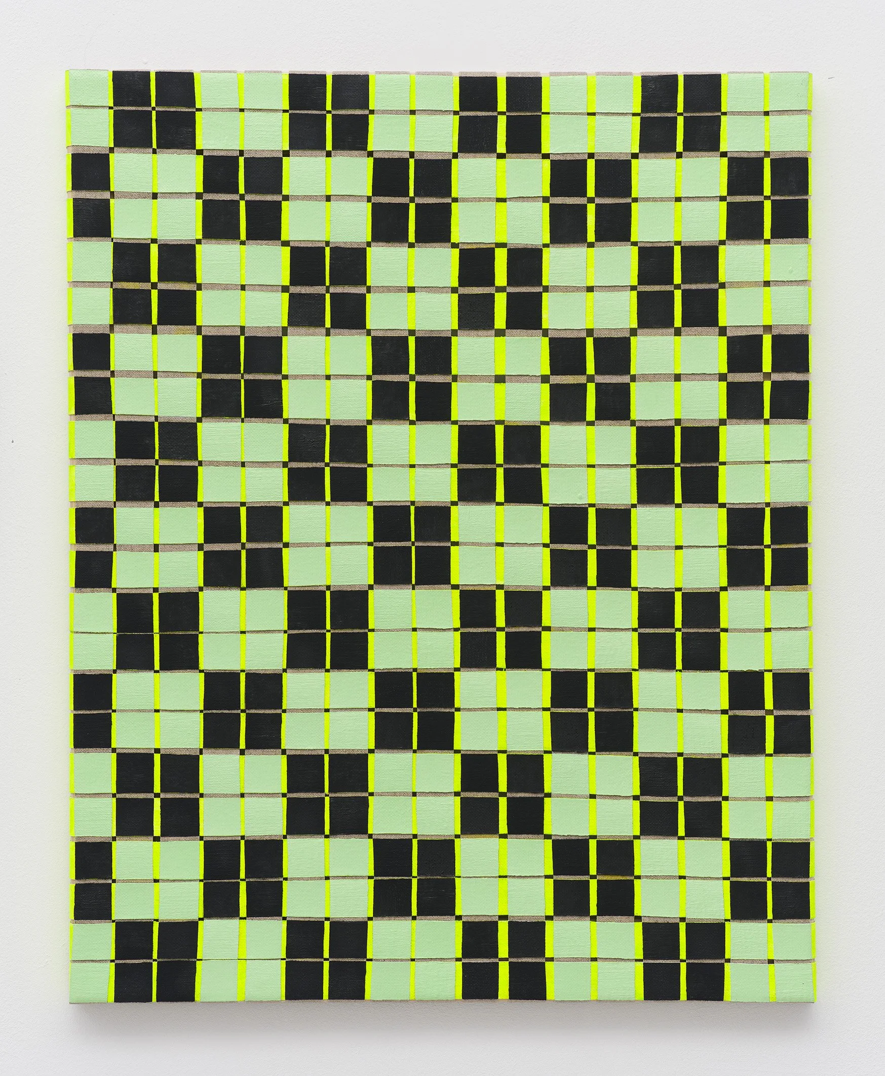 Untitled (Basket Weave), oil and acrylic on woven canvas and linen, 50cm x 40cm, 2025. Photo by Nick Ash.