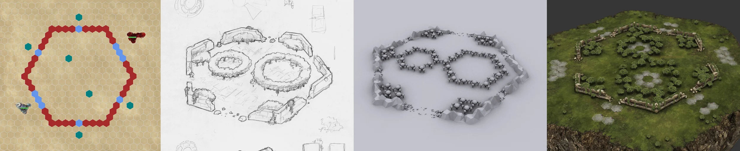 The Flotilla level, from level prototype to sketches to final product. Final mesh by Joe Espinoza.